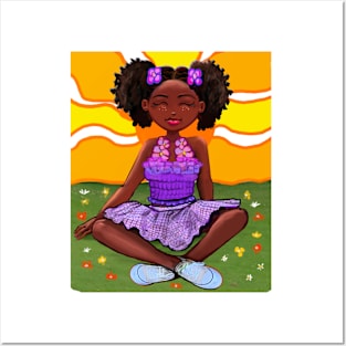 Anime girl in the sunshine Princess Cute Summer black girls Melanin Afro African American Posters and Art